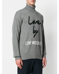 grauer bedruckter Rollkragenpullover von Love Moschino