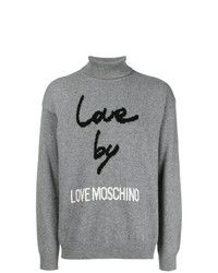 grauer bedruckter Rollkragenpullover von Love Moschino
