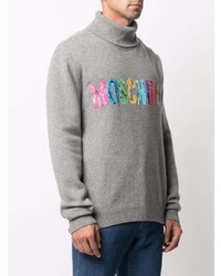 grauer bedruckter Rollkragenpullover von Moschino