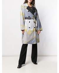 grauer bedruckter Trenchcoat von Versace Collection