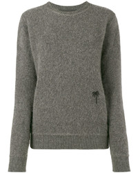 grauer bestickter Kaschmirpullover von The Elder Statesman