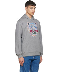 grauer bestickter Pullover mit einem Kapuze von Kenzo