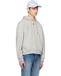 grauer bestickter Pullover mit einem Kapuze von Solid Homme