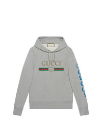 grauer bestickter Pullover mit einem Kapuze von Gucci