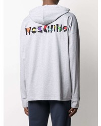 grauer bestickter Pullover mit einem Kapuze von Moschino