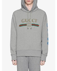 grauer bestickter Pullover mit einem Kapuze von Gucci