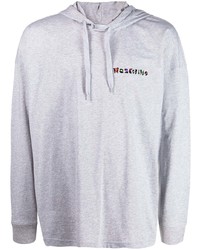 grauer bestickter Pullover mit einem Kapuze von Moschino