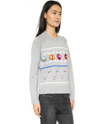 grauer bestickter Pullover mit einem Rundhalsausschnitt von Mira Mikati