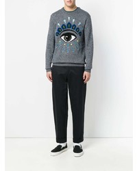 grauer bestickter Pullover mit einem Rundhalsausschnitt von Kenzo