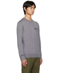 grauer bestickter Pullover mit einem Rundhalsausschnitt von A.P.C.