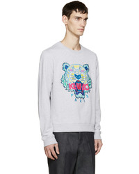 grauer bestickter Pullover mit einem Rundhalsausschnitt von Kenzo