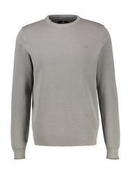 grauer bestickter Pullover mit einem Rundhalsausschnitt von LERROS