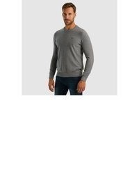 grauer bestickter Pullover mit einem Rundhalsausschnitt von PME LEGEND