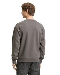 grauer bestickter Pullover mit einem Rundhalsausschnitt von Tom Tailor Denim