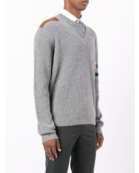 grauer bestickter Pullover mit einem V-Ausschnitt von Lanvin