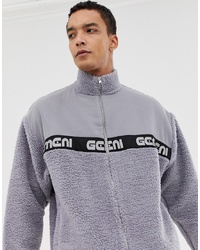 grauer Fleece-Pullover mit einem Reißverschluß von ASOS DESIGN