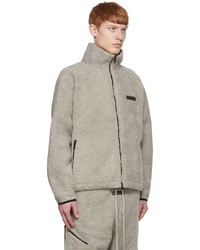 grauer Fleece-Pullover mit einem Reißverschluß von Essentials