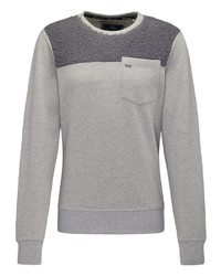 grauer Fleece-Pullover mit einem Rundhalsausschnitt von Dreimaster