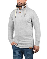 grauer Fleece-Pullover mit einem zugeknöpften Kragen von Solid