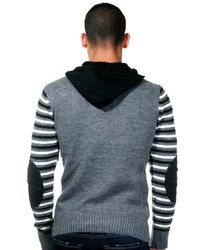 grauer horizontal gestreifter Pullover mit einem Kapuze von GEREKLI