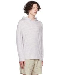 grauer horizontal gestreifter Pullover mit einem Kapuze von Vince