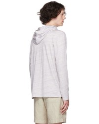 grauer horizontal gestreifter Pullover mit einem Kapuze von Vince