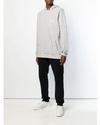 grauer horizontal gestreifter Pullover mit einem Kapuze von Puma