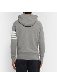 grauer horizontal gestreifter Pullover mit einem Kapuze von Thom Browne