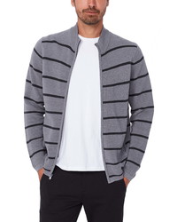 grauer horizontal gestreifter Pullover mit einem Reißverschluß