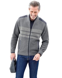grauer horizontal gestreifter Pullover mit einem Reißverschluß von MARCO DONATI