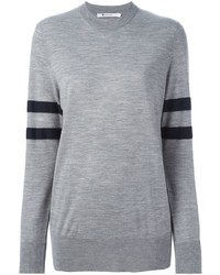 grauer horizontal gestreifter Pullover mit einem Rundhalsausschnitt von Alexander Wang