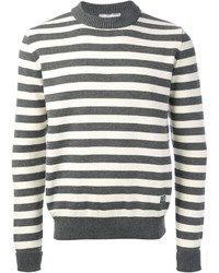 grauer horizontal gestreifter Pullover mit einem Rundhalsausschnitt von Ami