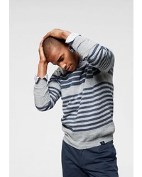 grauer horizontal gestreifter Pullover mit einem Rundhalsausschnitt von BASEFIELD