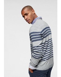 grauer horizontal gestreifter Pullover mit einem Rundhalsausschnitt von BASEFIELD