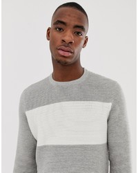 grauer horizontal gestreifter Pullover mit einem Rundhalsausschnitt von Bershka