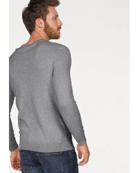 grauer horizontal gestreifter Pullover mit einem Rundhalsausschnitt von BRUNO BANANI