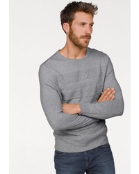 grauer horizontal gestreifter Pullover mit einem Rundhalsausschnitt von BRUNO BANANI