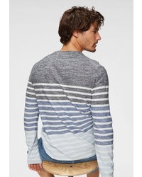 grauer horizontal gestreifter Pullover mit einem Rundhalsausschnitt von edc by Esprit