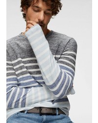 grauer horizontal gestreifter Pullover mit einem Rundhalsausschnitt von edc by Esprit
