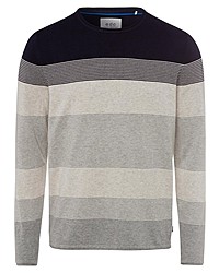 grauer horizontal gestreifter Pullover mit einem Rundhalsausschnitt von edc by Esprit