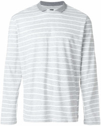 grauer horizontal gestreifter Pullover mit einem Rundhalsausschnitt von Eleventy