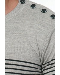 grauer horizontal gestreifter Pullover mit einem Rundhalsausschnitt von EX-PENT