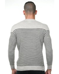 grauer horizontal gestreifter Pullover mit einem Rundhalsausschnitt von EX-PENT