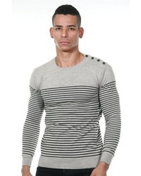 grauer horizontal gestreifter Pullover mit einem Rundhalsausschnitt von EX-PENT