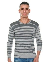 grauer horizontal gestreifter Pullover mit einem Rundhalsausschnitt von EX-PENT