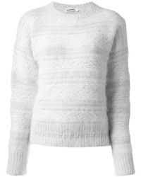 grauer horizontal gestreifter Pullover mit einem Rundhalsausschnitt von Jil Sander