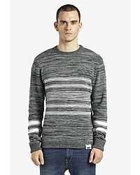 grauer horizontal gestreifter Pullover mit einem Rundhalsausschnitt von khujo