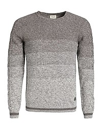 grauer horizontal gestreifter Pullover mit einem Rundhalsausschnitt von khujo