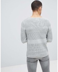 grauer horizontal gestreifter Pullover mit einem Rundhalsausschnitt von ONLY & SONS