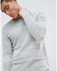 grauer horizontal gestreifter Pullover mit einem Rundhalsausschnitt von ONLY & SONS